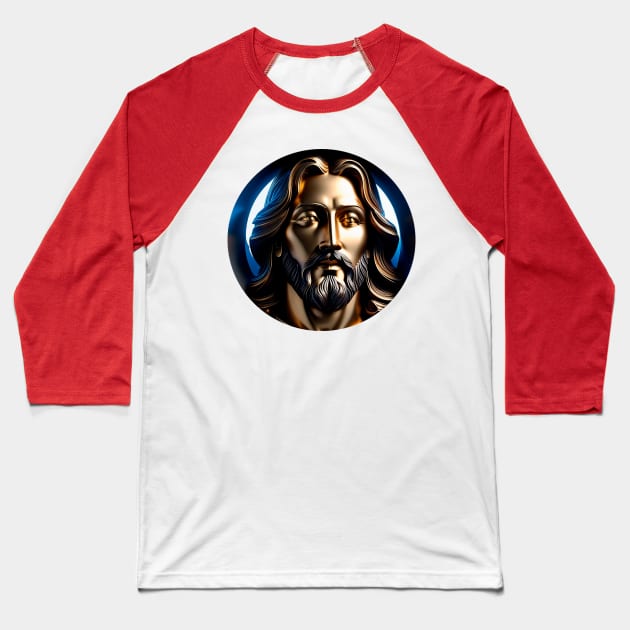 The face of Jesus in golden sculpture  style Baseball T-Shirt by Marccelus